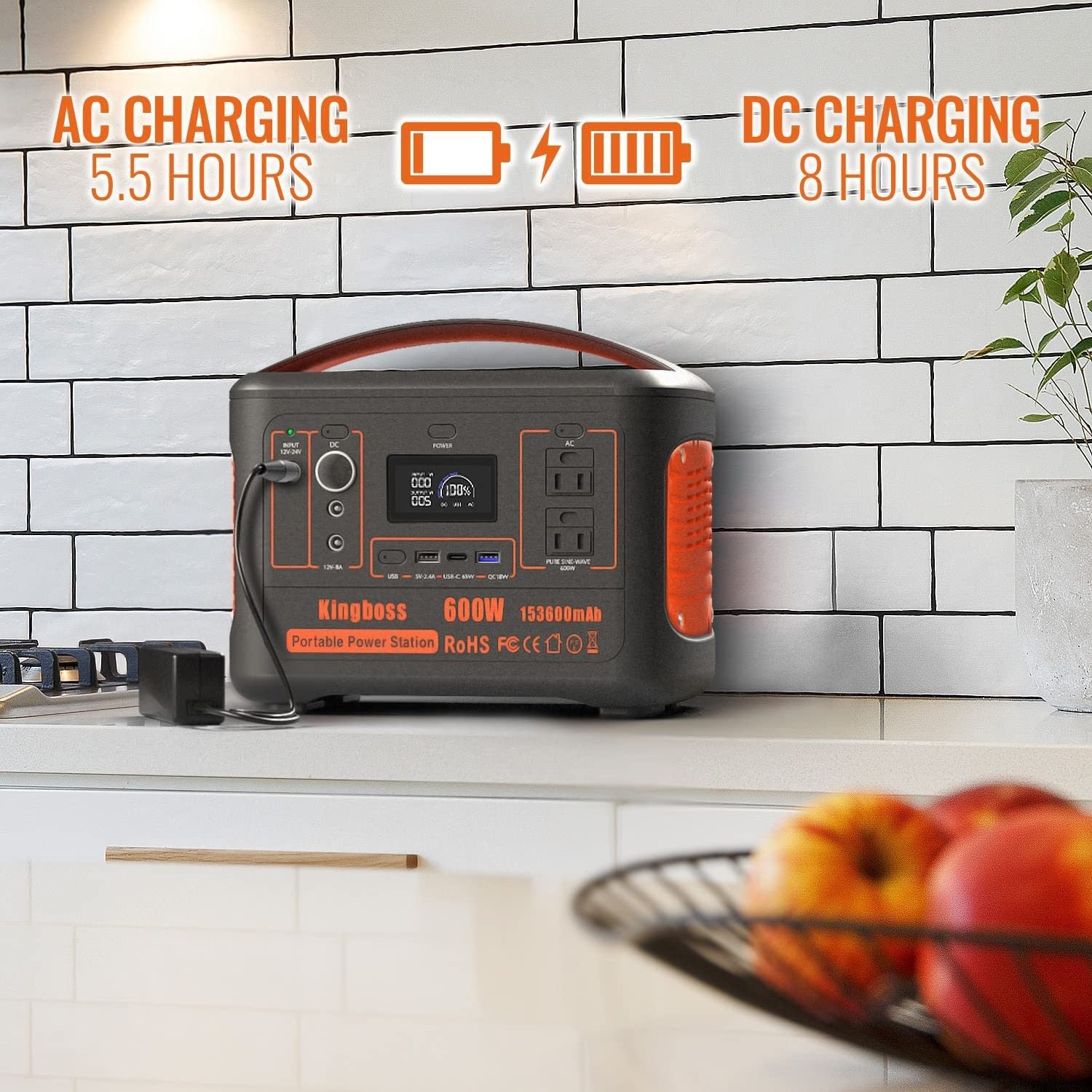 Portable Power Station 110V/600W 568Wh Lithium Battery Pure Sine Wave AC Outlet DC USB Solar Generator Supply for Emergency Outdoor Travel Camping Fishing Hunting CPAP Doba